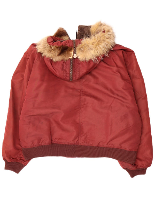 Vintage Damen-Overall-Windbreakerjacke mit Kapuze, UK 18 XL, rotes Nylon