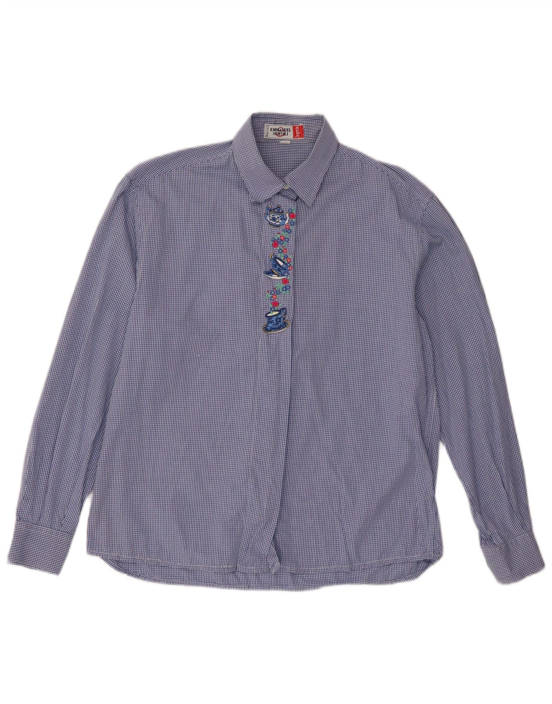 Emmanuel Schvili Damen Langarm-Hemd, normal, UK 18, XL, blauer Gingham