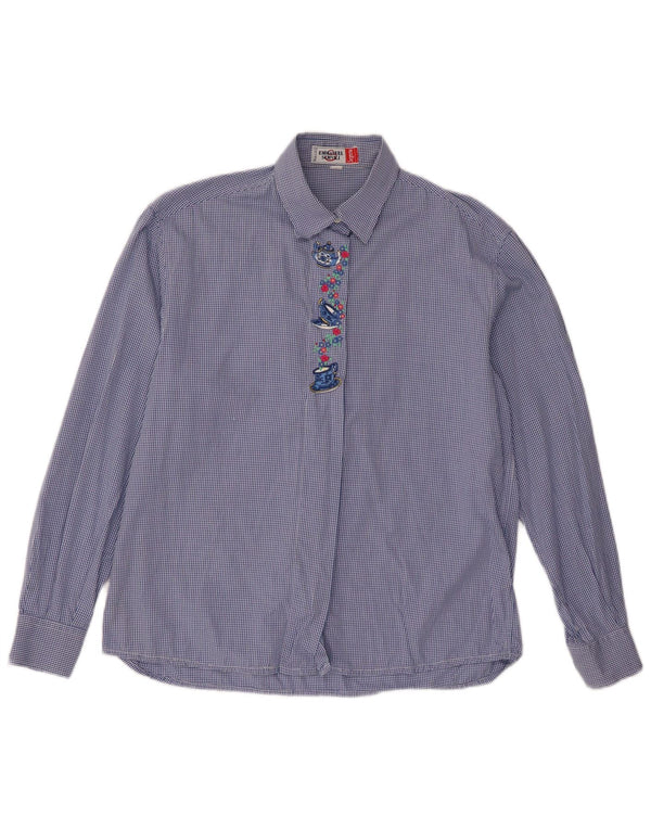 Emmanuel Schvili Damen Langarm-Hemd, normal, UK 18, XL, blauer Gingham