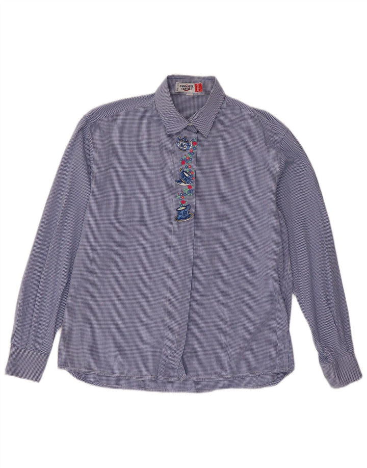 Emmanuel Schvili Damen Langarm-Hemd, normal, UK 18, XL, blauer Gingham