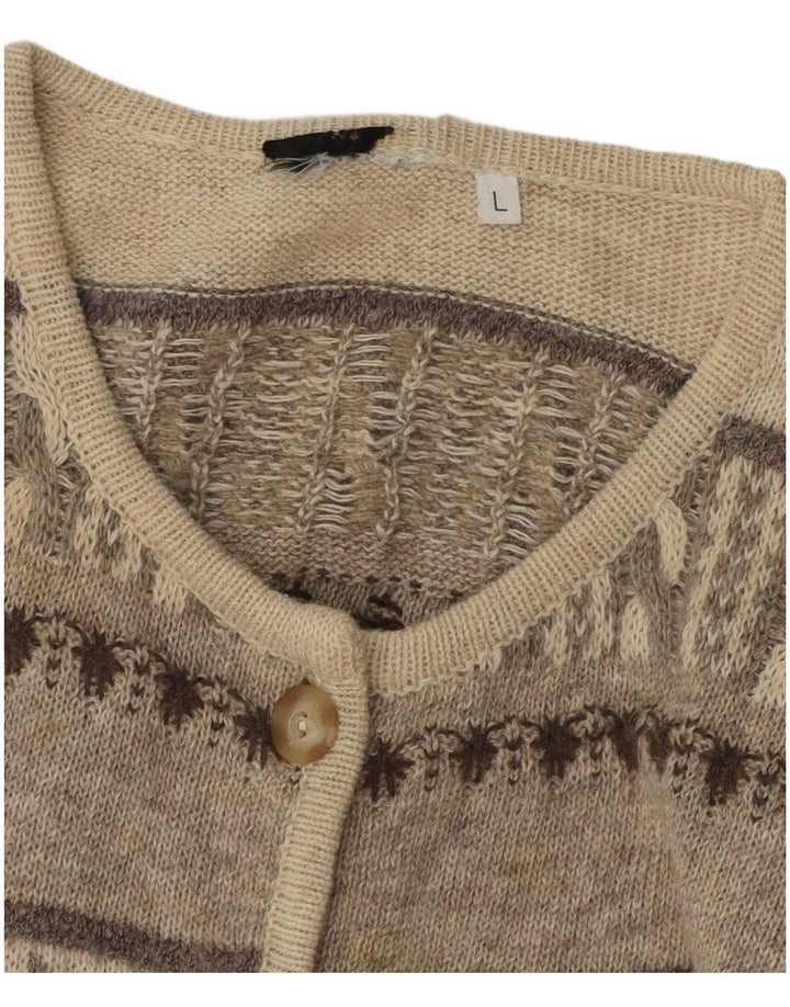 Vintage Damen Cardigan Pullover UK 16 Groß Beige Fair Isle