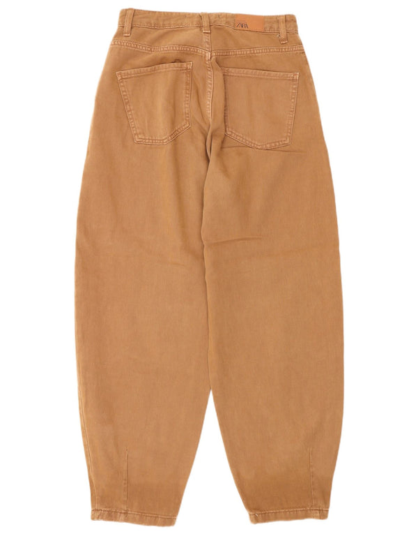 Zara Damen Balloon High Waist Jeans EU 36 XS W26 L28 Braune Baumwolle