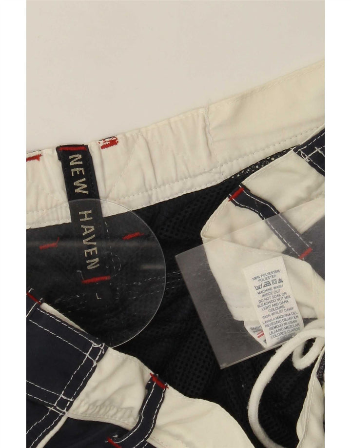 Vintage Mens Graphic Swimming Shorts Large Navy Blue Polyester