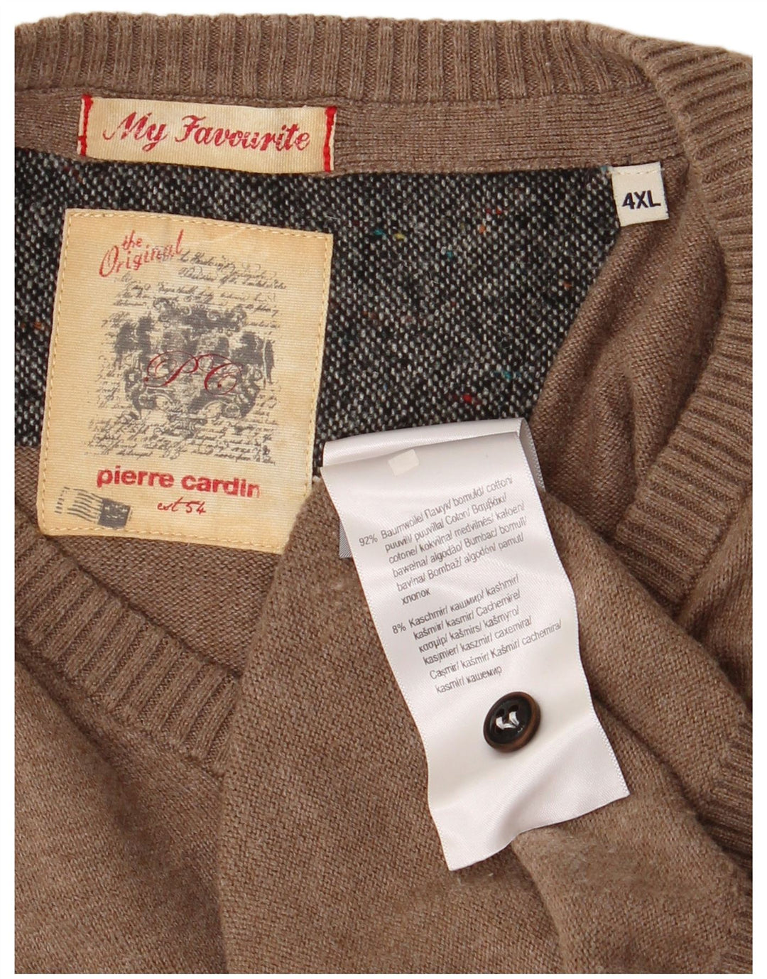 Pierre Cardin Herren-Pullover mit V-Ausschnitt, 4XL, beige Baumwolle