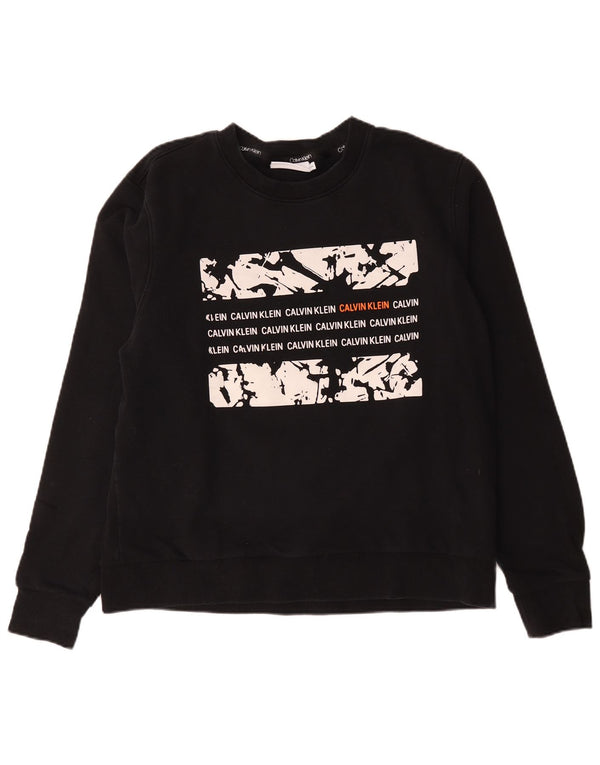 Calvin Klein Damen Grafik-Sweatshirt-Pullover UK 20 2XL Schwarz Baumwolle