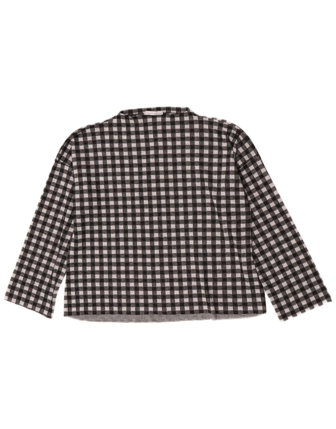 Zara Damen Übergroßes Top Langarm UK 10 Small Schwarz Gingham Polyester