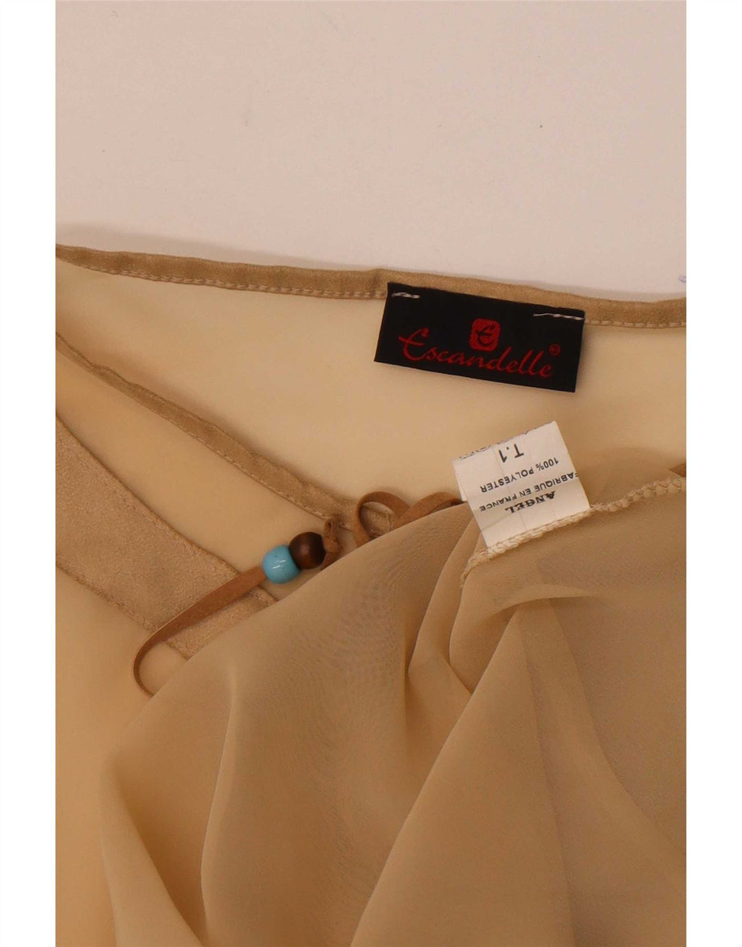 Escandelle Damen-Top mit Fledermausärmeln, durchsichtig, UK 12, mittelbeigefarbenes Polyester