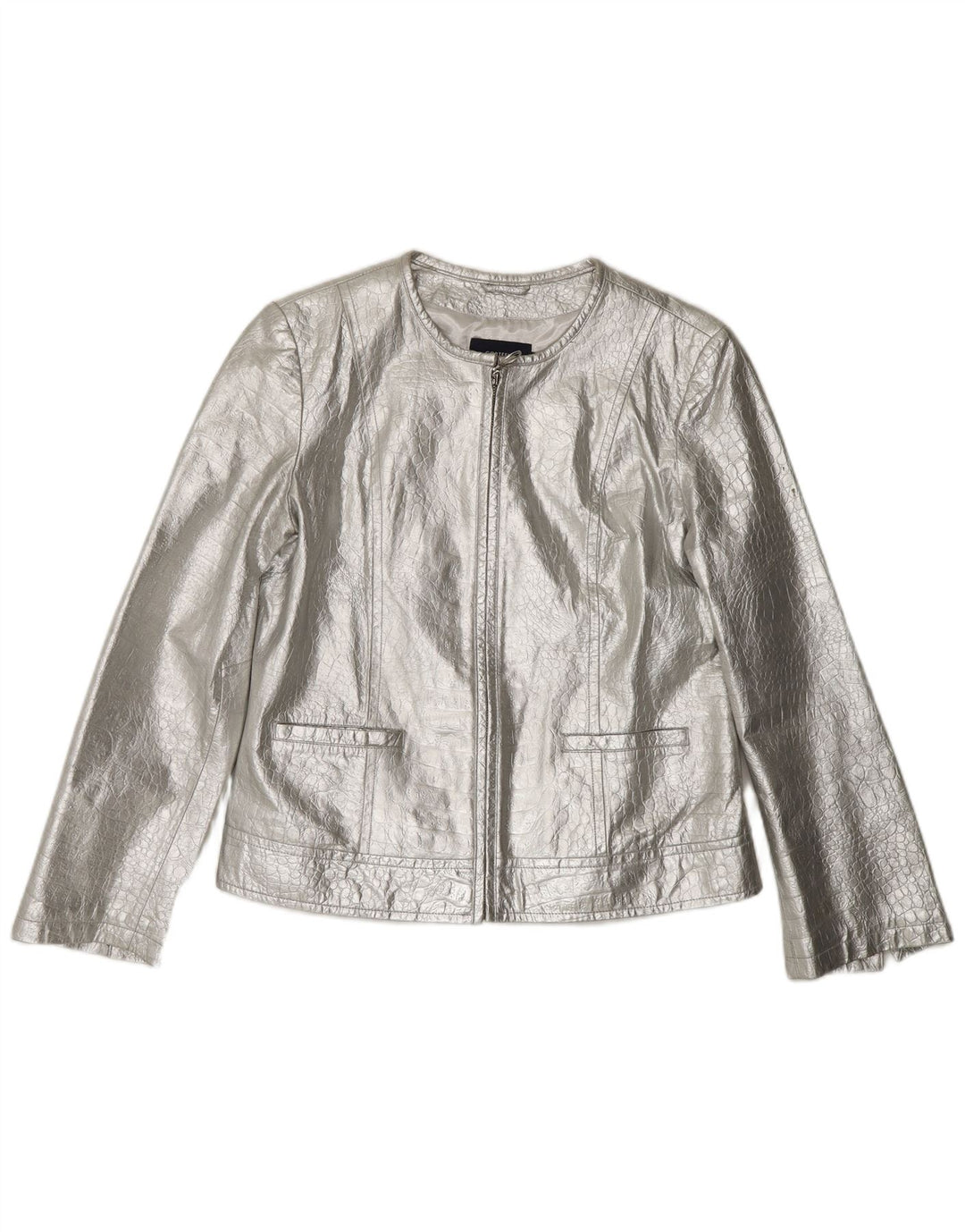 CORTEFIEL Damen Lederjacke UK 12 Medium Silber Leder