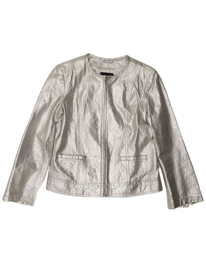 CORTEFIEL Damen Lederjacke UK 12 Medium Silber Leder