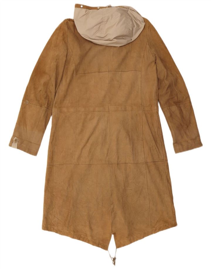 MAX MARA Womens Hooded Parka Jacket UK 12 Medium Brown Colourblock Leather