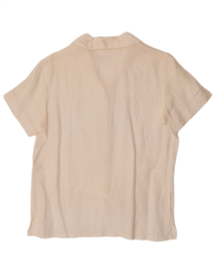 Vintage Damen Kurzarm-Hemdbluse EU 38 Medium Off White