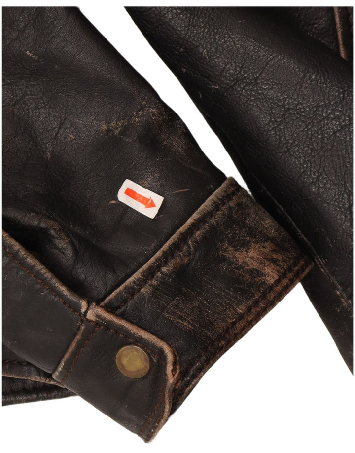 Vintage Herren Leder Bikerjacke UK 36 Kleiner brauner Biker