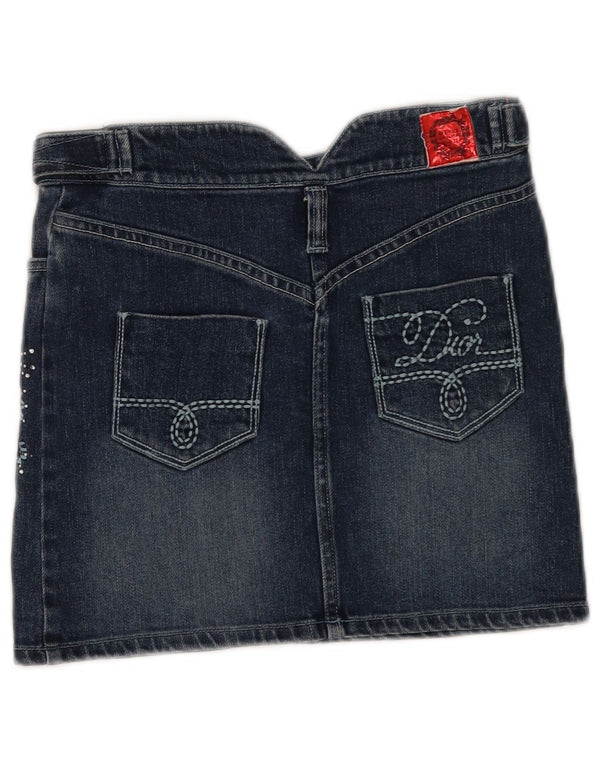 CHRISTIAN DIOR Mini-Jeansrock für Mädchen, 9–10 Jahre, W25, blaue Blumen-Baumwolle