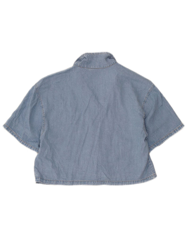 Zara Crop Short Sleeve Denim Shirt für Mädchen, 13–14 Jahre, blaues Lyocell