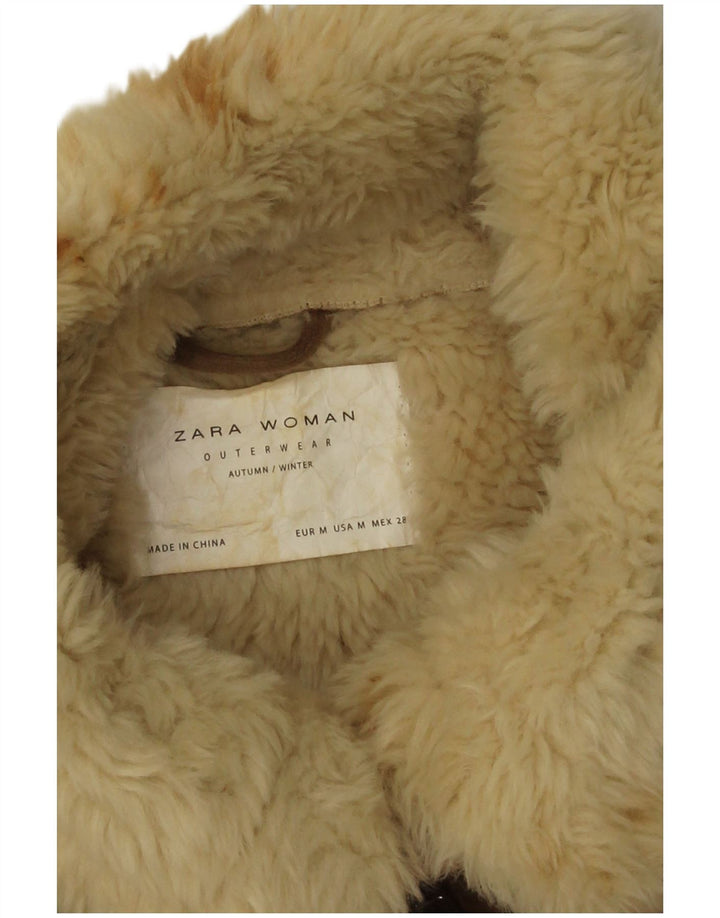 Zara Damen Sherpa-Mantel UK 14 Medium Beige Polyester