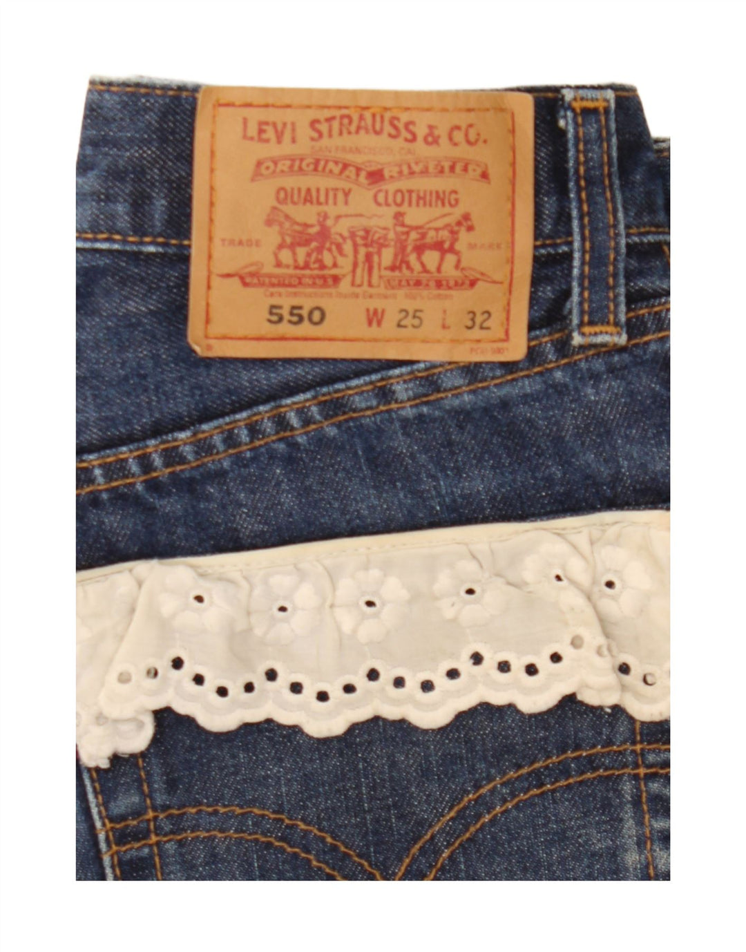 LEVI'S Womens 550 Denim Shorts W25 XS Navy Blue Vintage Levi's and Second-Hand Levi's from Messina Hembry 