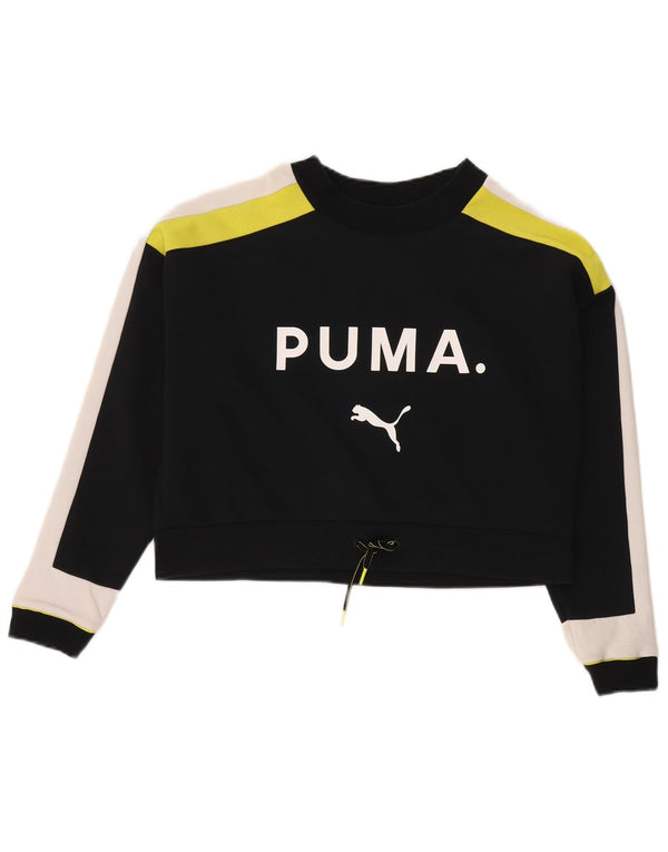 Puma Womens Oversized Graphic Sweatshirt Pullover UK 6 XS Schwarz Colourblock