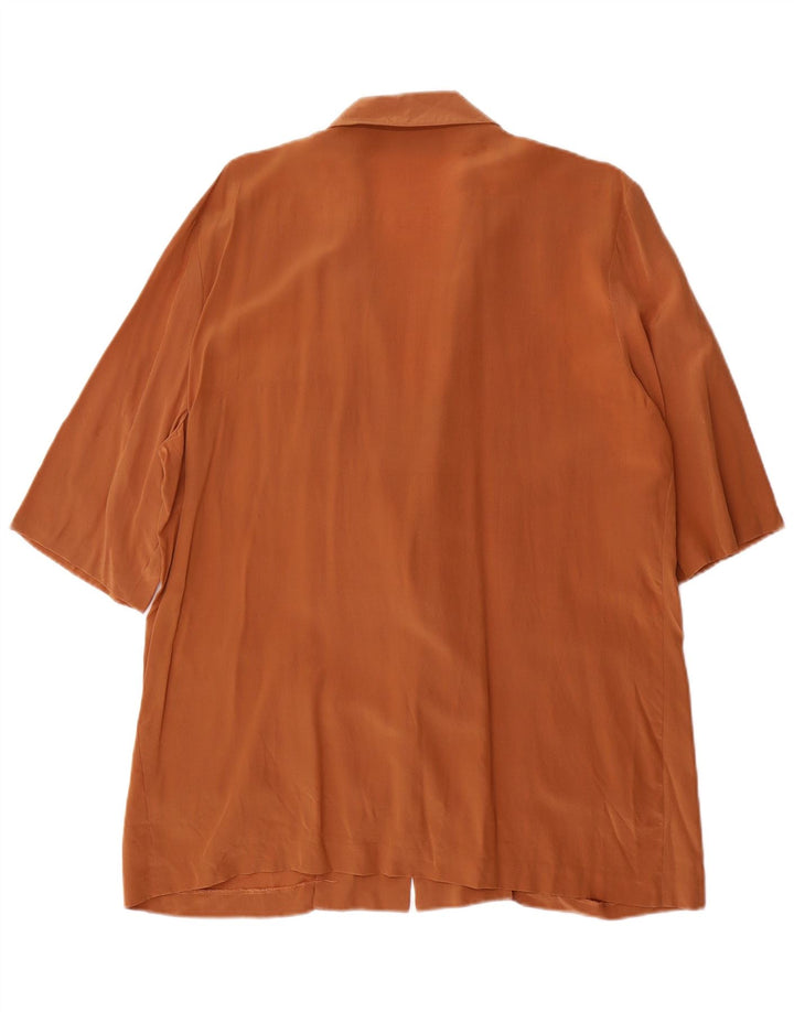Vintage Damen Kurzärmelige 2-Knopf-Blazerjacke UK 16 Große braune Seide