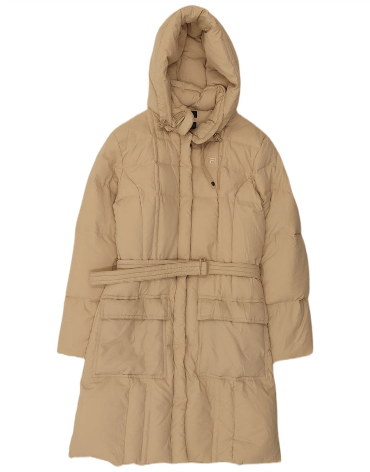 Fila Wattierter Damenmantel mit Kapuze, UK 12, mittelbeigefarbenes Polyester