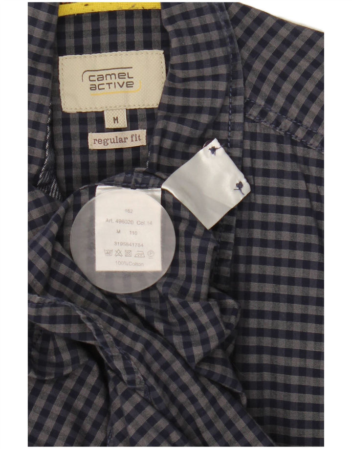 Camel Active Herren-Hemd mit normaler Passform, mittelblaue Gingham-Baumwolle in Marineblau