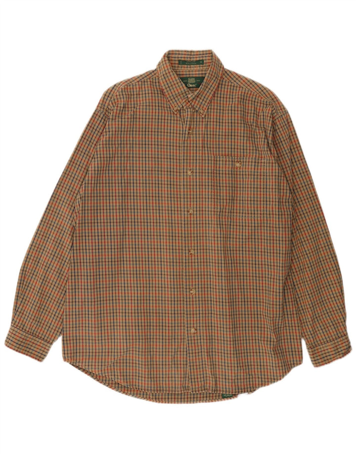 Orvis Herrenhemd aus mittelgrauer Gingham-Baumwolle in Khaki