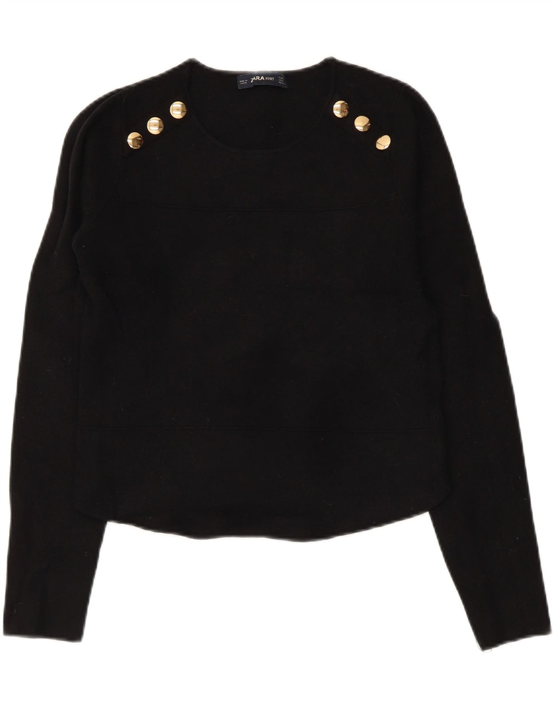 ZARA Womens Crop Crew Neck Jumper Sweater UK 10 Small Black