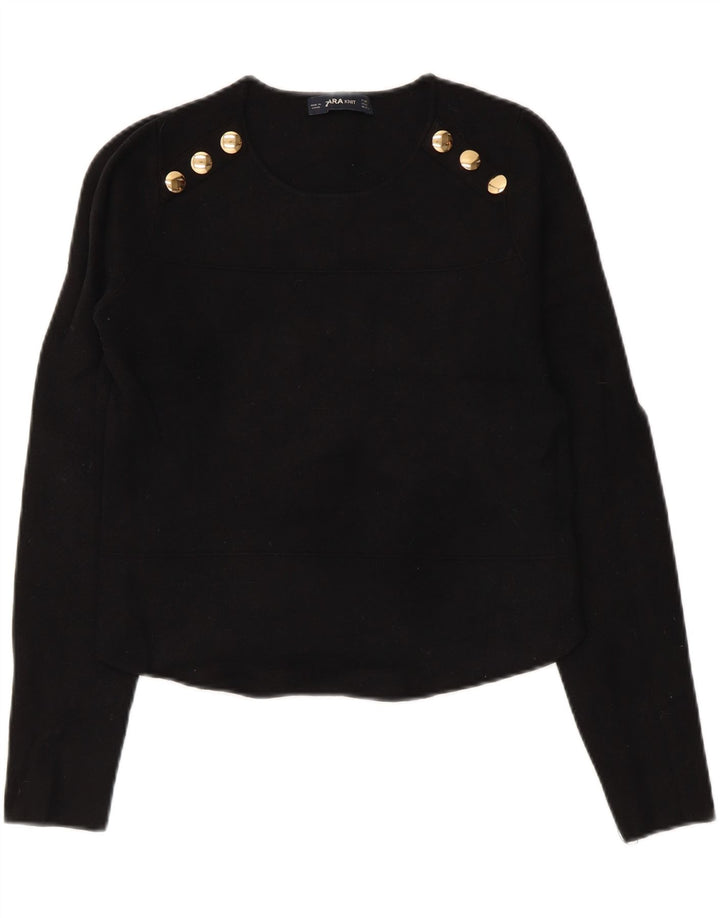 ZARA Womens Crop Crew Neck Jumper Sweater UK 10 Small Black