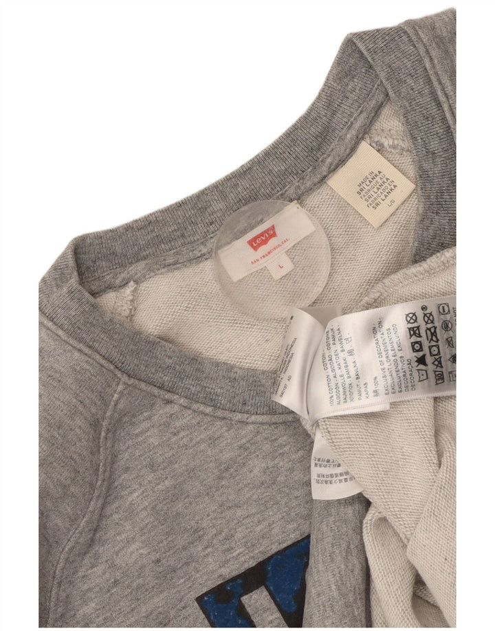 LEVI'S Damen Crop Graphic Sweatshirt Pullover UK 16 Large Grau meliert