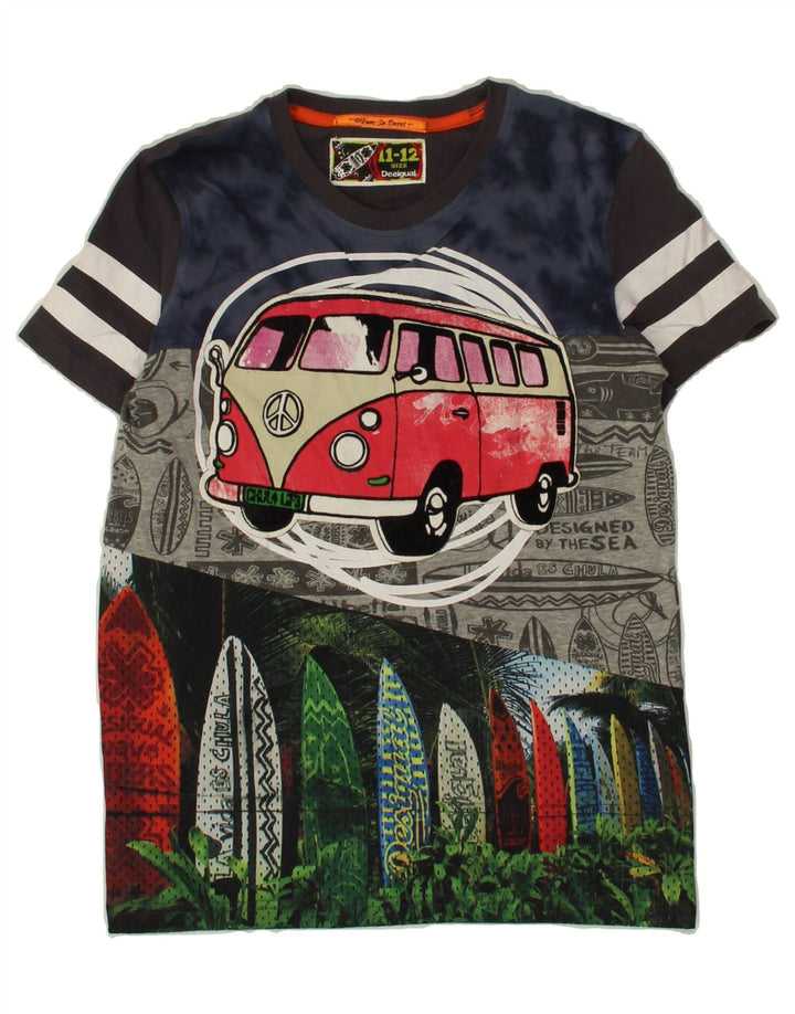 DESIGUAL Boys Graphic T-Shirt Top 11-12 Years Black Patchwork Cotton Vintage Desigual and Second-Hand Desigual from Messina Hembry 