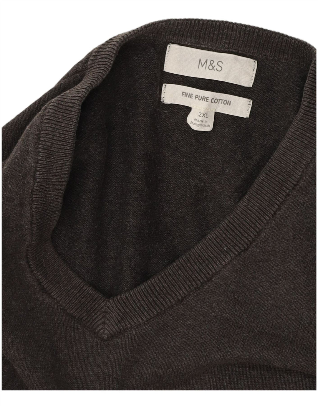 MARKS & SPENCER Herren-Pullover mit V-Ausschnitt, 2XL, graue Baumwolle