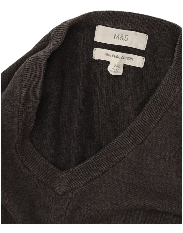 MARKS & SPENCER Herren-Pullover mit V-Ausschnitt, 2XL, graue Baumwolle