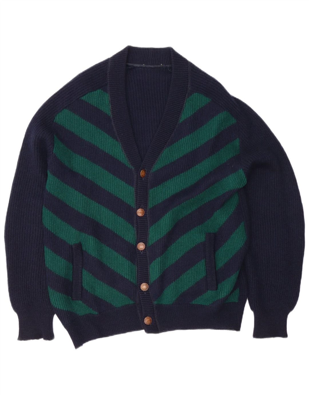 Vintage Herren Cardigan Pullover XL Marineblau gestreift