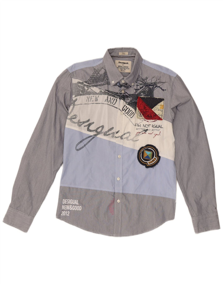 Desigual Herren Grafik-Slim-Fit-Hemd, mittelgroß, mehrfarbig, Farbblock