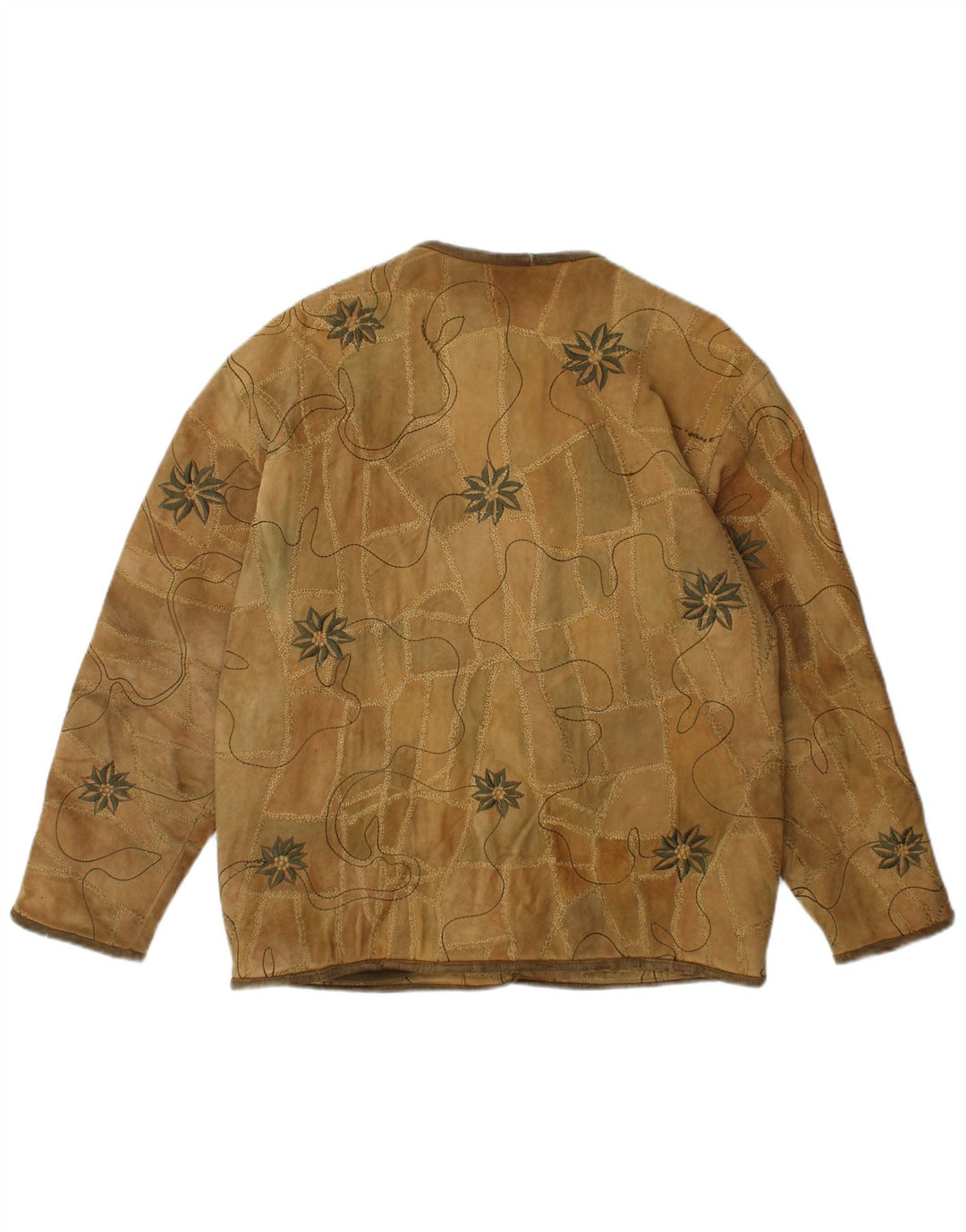 Vintage Damen 5-Knopf-Wildleder-Blazerjacke EU 40 Mittelbraun geblümt