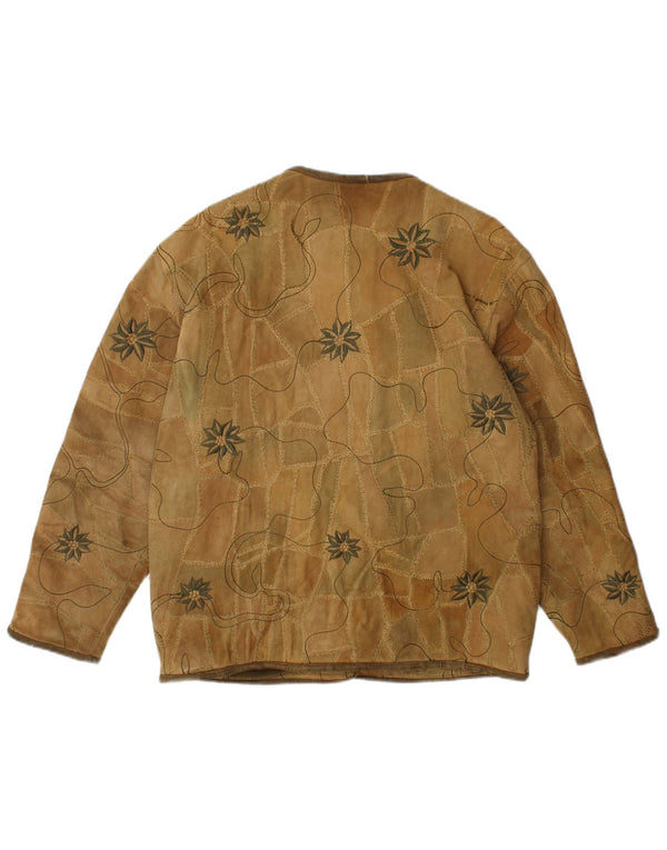 Vintage Damen 5-Knopf-Wildleder-Blazerjacke EU 40 Mittelbraun geblümt