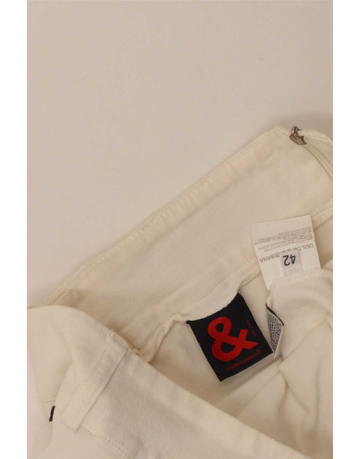 Dolce & Gabbana Damen Gerader Rock IT 42 Medium W30 Weiße Baumwolle