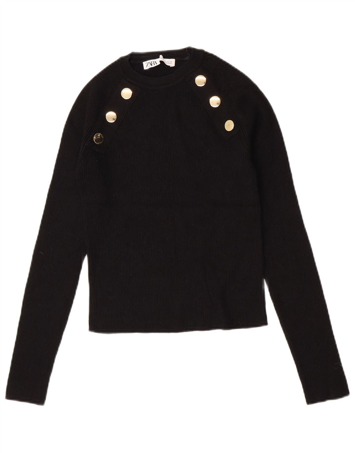 Zara Damen Crop Top Langarm UK 12 Medium Schwarz