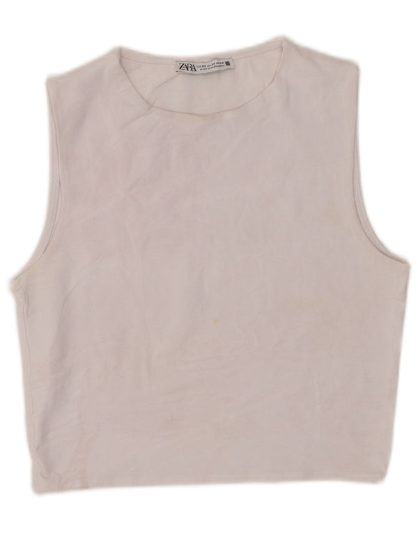 Zara Damen Crop Vest Top UK 4 XS Weiße Baumwolle