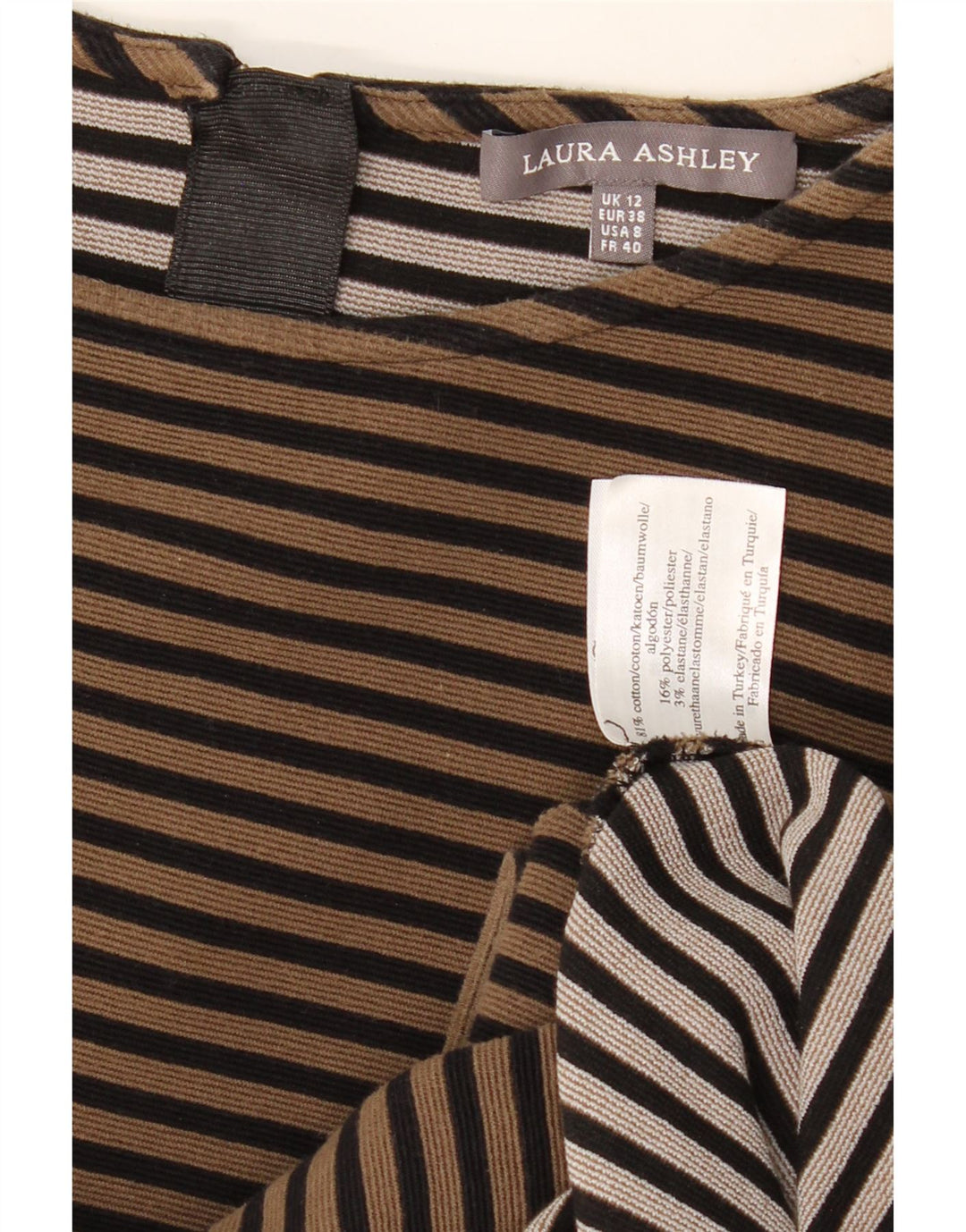 LAURA ASHLEY Etuikleid mit 3/4-Ärmeln für Damen, UK 12, Mittelbeige gestreift