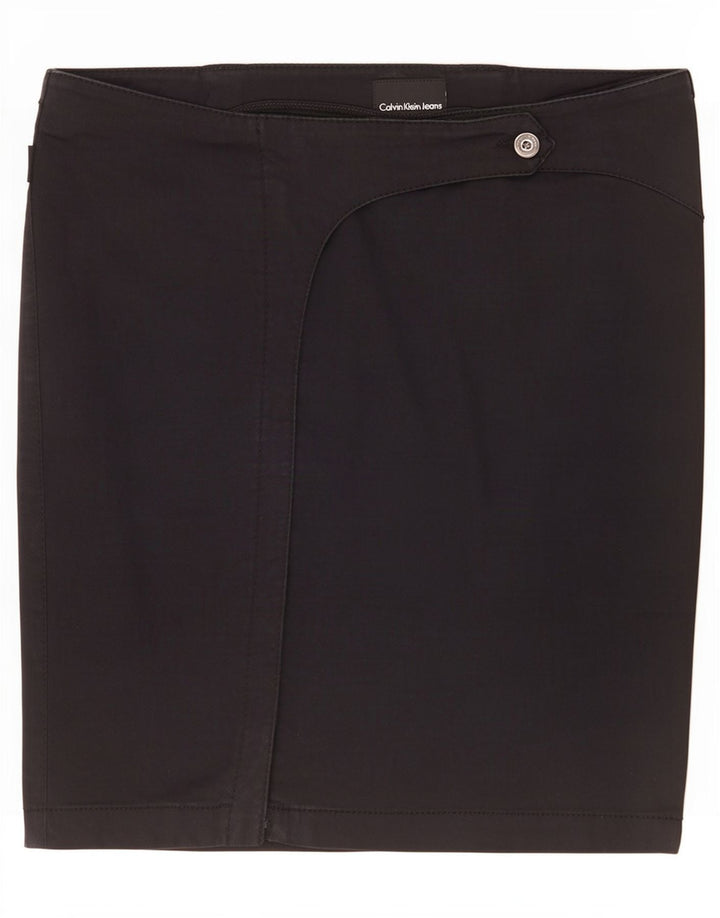 Calvin Klein Damen Mini-Wickelrock Medium W30 Schwarz Baumwolle