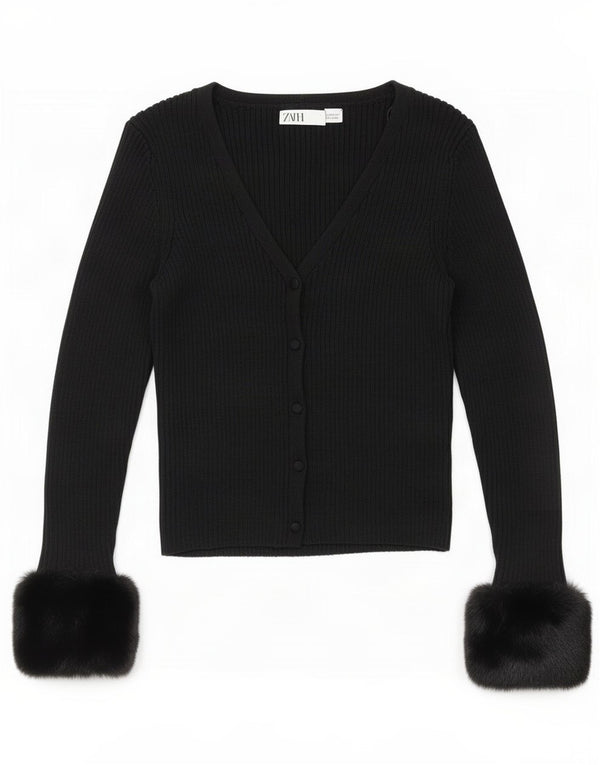 Zara Damen Crop Cardigan Pullover UK 12 Medium Schwarz