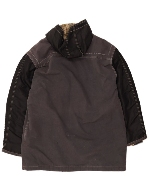 VINTAGE Herren-Dufflecoat mit Kapuze UK 42 XL Graue Colourblock-Baumwolle