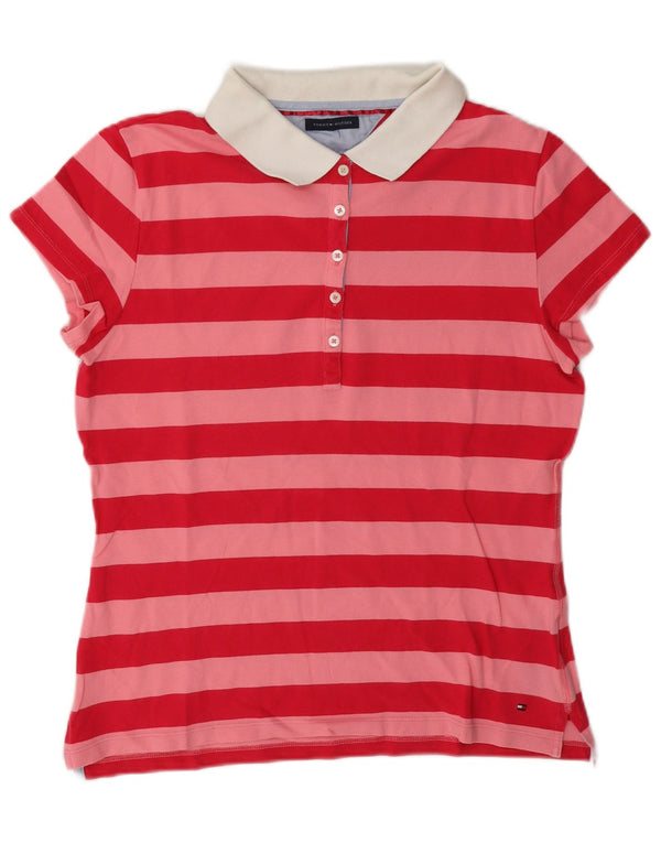 Tommy Hilfiger Rugby-Poloshirt für Damen, UK 12, mittelrosa, gestreift, Baumwolle