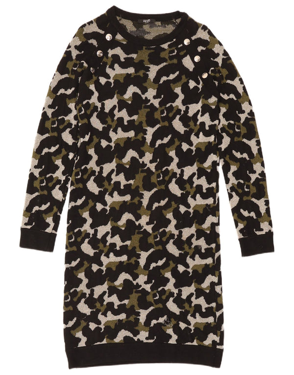 Liu Jo Langarm-Pulloverkleid für Damen, Gr. 10, Größe S, Viskose, Schwarz, Camouflage