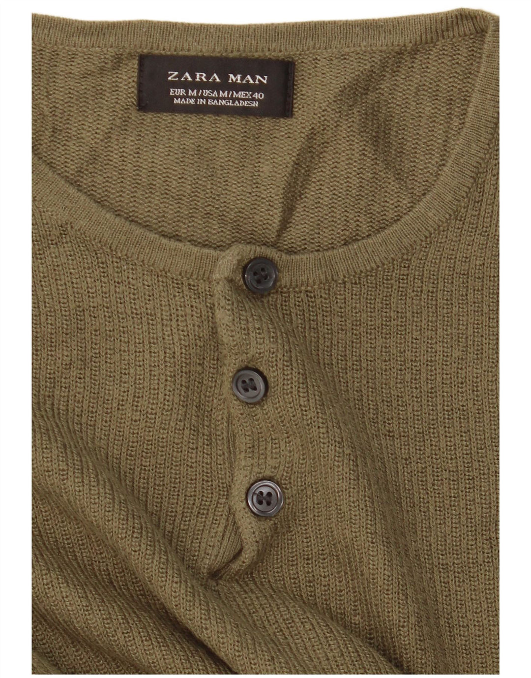 Zara Herren-Pullover mit Knopfkragen, Mittelkhaki