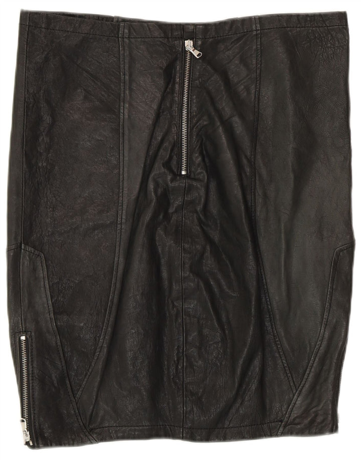 VINTAGE Damen Lederrock UK 12 Medium W30 Schwarzes Patchwork-Leder