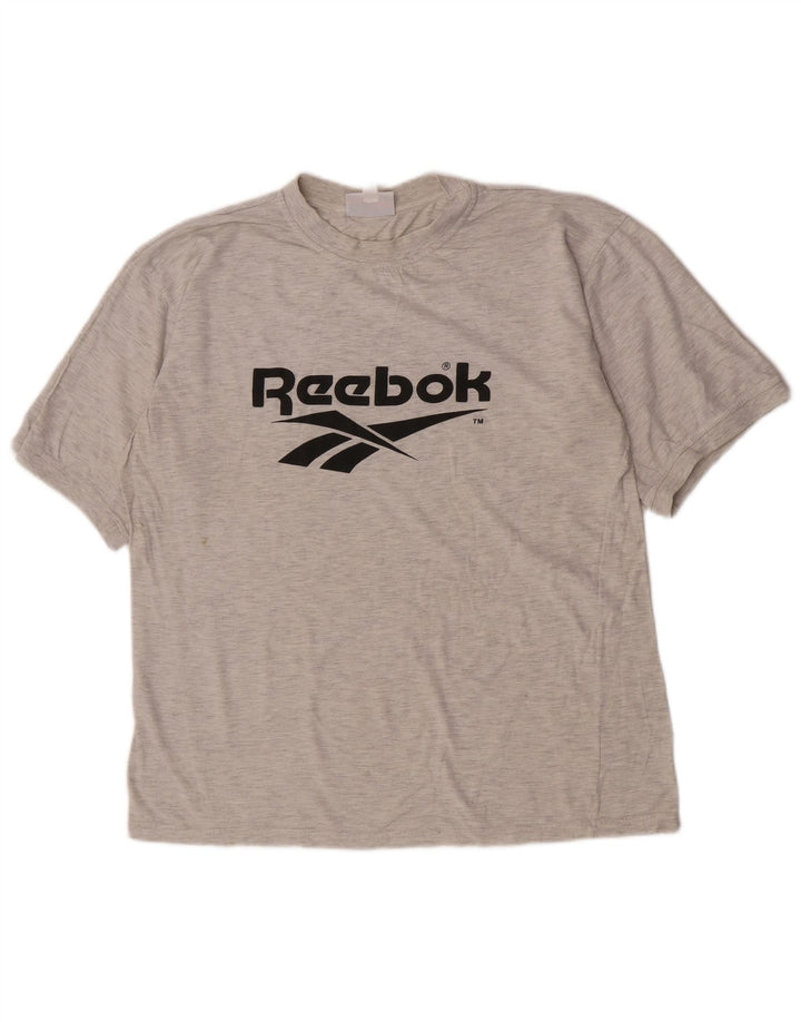 Reebok Herren Grafik-T-Shirt-Oberteil aus mittelgrau gefleckter Baumwolle