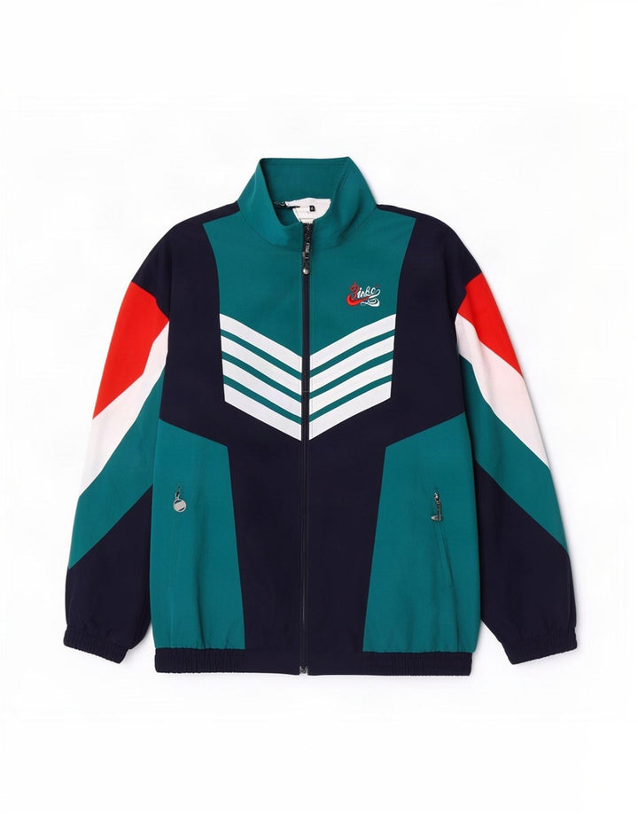 Vintage Herren-Trainingsanzug-Top-Jacke 2XL Mehrfarbiges Colourblock-Polyamid