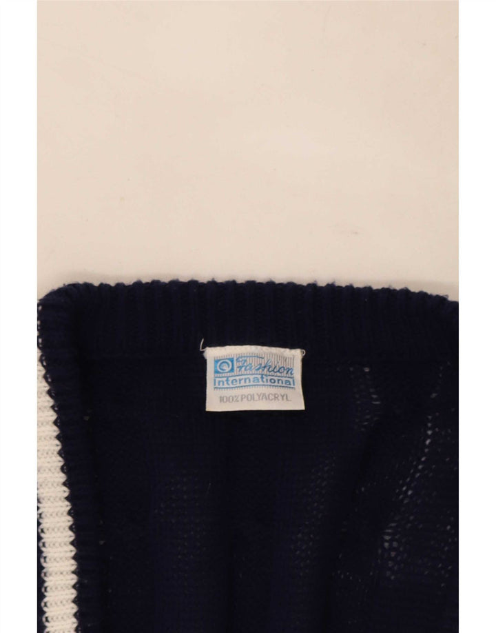 Vintage Herren Cardigan Pullover IT 48/50 Mittel Marineblau gestreift Polyester