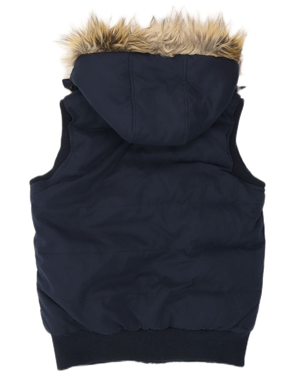 Fat Face Womens Hooded Padded Gilet UK 10 Small Navy Blue Polyester